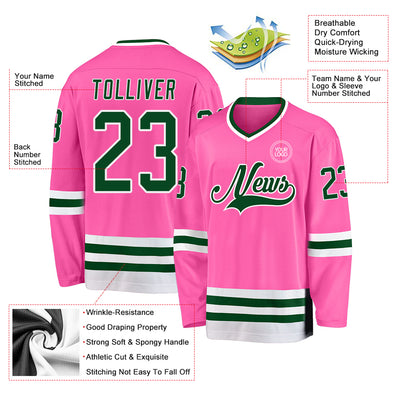 Custom Pink Green-White Hockey Jersey