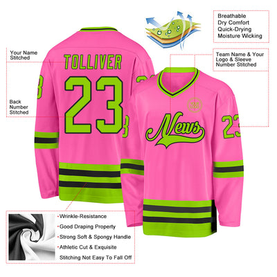 Custom Pink Neon Green-Black Hockey Jersey