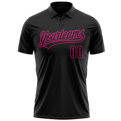 Custom Black Hot Pink 3D Pink Ribbon Breast Cancer Awareness Month Women Health Care Support Performance Polo Shirt