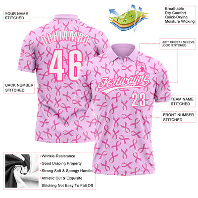 Custom Pink White 3D Pink Ribbon Breast Cancer Awareness Month Women Health Care Support Performance Polo Shirt