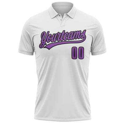 Custom White Medium Purple-Black 3D World Cancer Day Heart Ribbon Hope Performance Polo Shirt