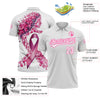 Custom White Pink 3D Pink Ribbon Breast Cancer Awareness Month Women Health Care Support Performance Polo Shirt