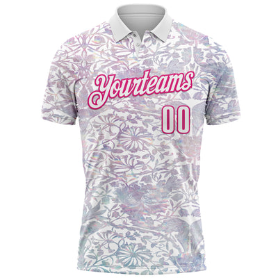 Custom White Hot Pink 3D Bowling Vintage Floral Performance Polo Shirt