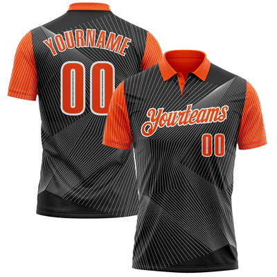 Custom Black Orange-White 3D Bowling Line Performance Polo Shirt