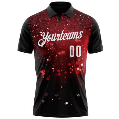 Custom Black Red-White 3D Bowling Glowing Star Performance Polo Shirt