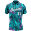 Custom Teal Medium Purple-White 3D Bowling Line Performance Polo Shirt