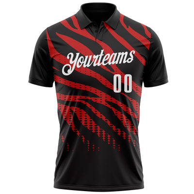 Custom Black Red-White 3D Bowling Dot Performance Polo Shirt