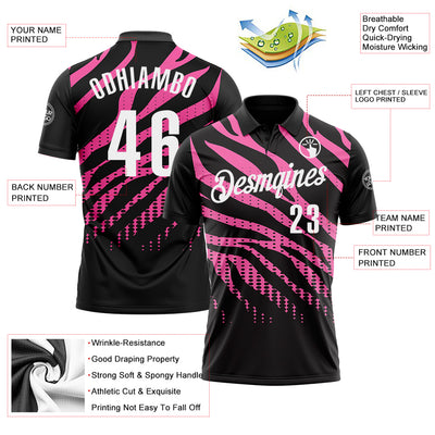 Custom Black Pink-White 3D Bowling Dot Performance Polo Shirt