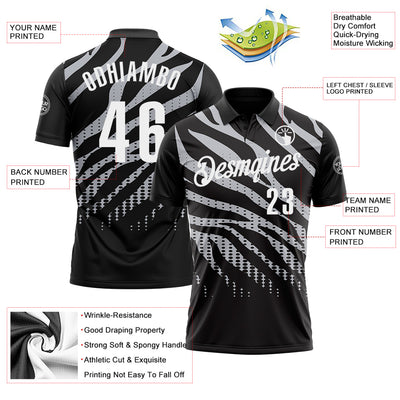 Custom Black Gray-White 3D Bowling Dot Performance Polo Shirt