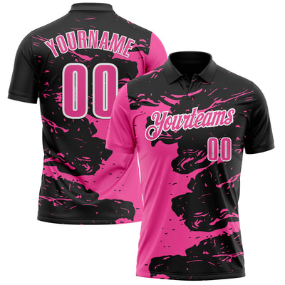 Custom Black Pink-White 3D Bowling Splash Ink Performance Polo Shirt