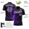 Custom Black Purple-White 3D Bowling Splash Ink Performance Polo Shirt