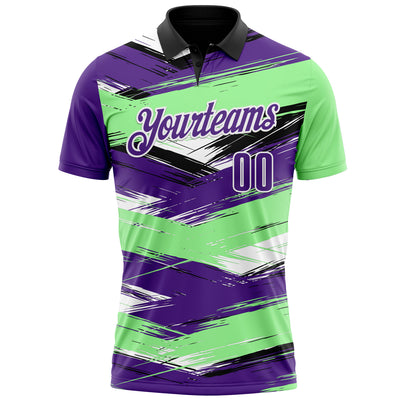 Custom Pea Green Purple-Black 3D Bowling Abstract Grunge Art Performance Polo Shirt