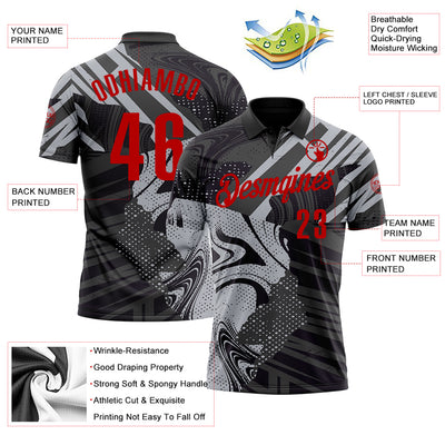 Custom Black Red-Gray 3D Bowling Abstract Grunge Art Performance Polo Shirt