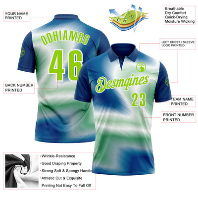 Custom Shadow Blue Neon Green-White 3D Bowling Line Performance Polo Shirt