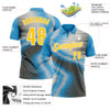 Custom Sky Blue Yellow-Steel Gray 3D Bowling Line Performance Polo Shirt