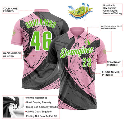 Custom Light Pink Aurora Green-Steel Gray 3D Bowling Splash Ink Performance Polo Shirt