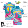 Custom Sky Blue Yellow Pink-Aqua 3D Bowling Splash Ink Performance Polo Shirt