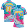 Custom Sky Blue Yellow Pink-Aqua 3D Bowling Splash Ink Performance Polo Shirt