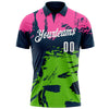 Custom Navy Pink-Aurora Green 3D Bowling Splash Ink Performance Polo Shirt