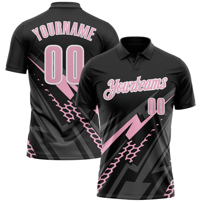 Custom Black Light Pink-White 3D Bowling Geometric Shape Performance Polo Shirt