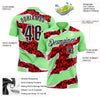 Custom Pea Green Black-Red 3D Bowling Torn Paper Style Performance Polo Shirt