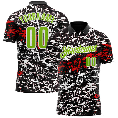 Custom Black Neon Green-Red 3D Bowling Abstract Grunge Art Performance Polo Shirt