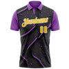 Custom Black Yellow-Medium Purple 3D Bowling Dot Performance Polo Shirt