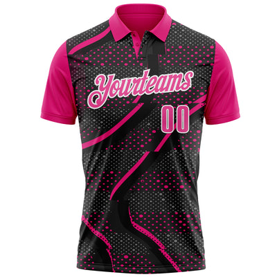 Custom Black Pink-Hot Pink 3D Bowling Dot Performance Polo Shirt