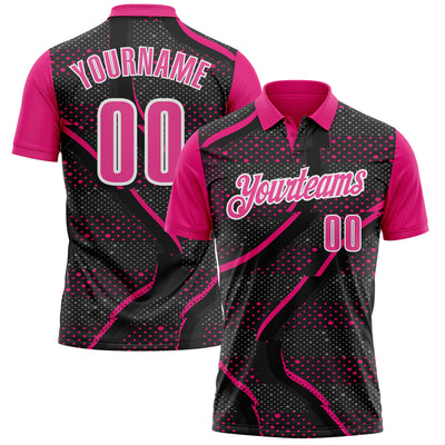 Custom Black Pink-Hot Pink 3D Bowling Dot Performance Polo Shirt