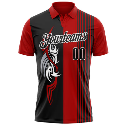 Custom Red Black-White 3D Bowling Tattoos Performance Polo Shirt