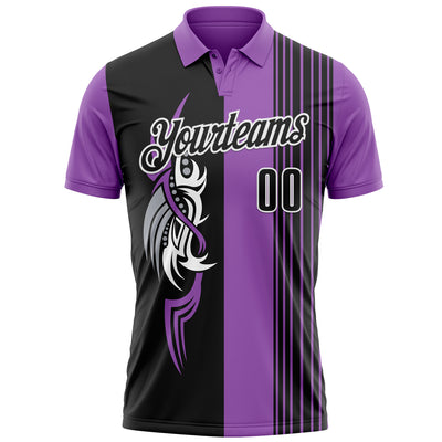 Custom Medium Purple Black-White 3D Bowling Tattoos Performance Polo Shirt