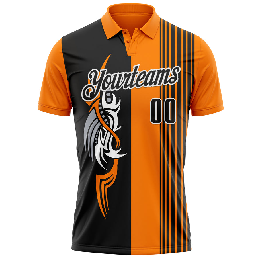 Custom Bay Orange Black-White 3D Bowling Tattoos Performance Polo Shirt