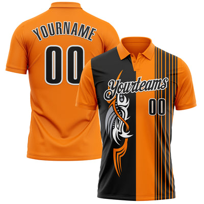 Custom Bay Orange Black-White 3D Bowling Tattoos Performance Polo Shirt