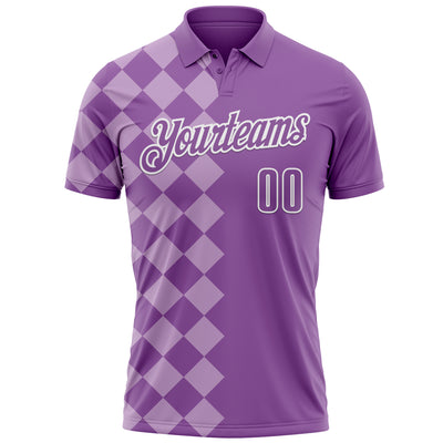 Custom Medium Purple Light Purple-White 3D Bowling Geometric Square Shape Performance Polo Shirt