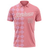 Custom Medium Pink Light Pink-White 3D Bowling Geometric Square Shape Performance Polo Shirt