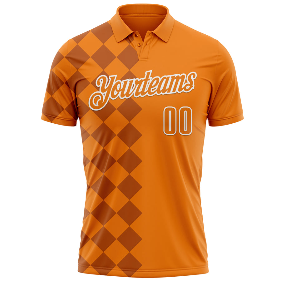 Custom Bay Orange Texas Orange-White 3D Bowling Geometric Square Shape Performance Polo Shirt