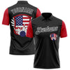 Custom Black White 3D Bowling American Flag Performance Polo Shirt