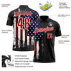 Custom Black Red-White 3D Bowling American Flag Performance Polo Shirt