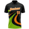 Custom Black Bay Orange-Neon Green 3D Bowling Geometric Shape Performance Polo Shirt