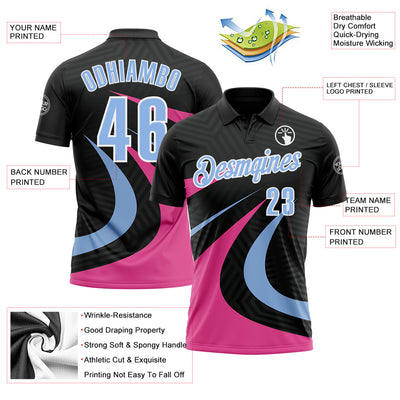 Custom Black Light Blue-Pink 3D Bowling Geometric Shape Performance Polo Shirt