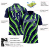 Custom Navy Neon Green-White 3D Bowling Geometric Shape Performance Polo Shirt