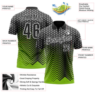 Custom Black Neon Green-Gray 3D Bowling Geometric Shape Performance Polo Shirt