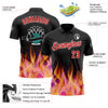 Custom Black Red-White 3D Bowling Burning Flame Performance Polo Shirt