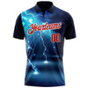 Custom Navy Red-White 3D Bowling Lightning Performance Polo Shirt