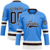 Custom Sky Blue Brown-White Hockey Lace Neck Jersey