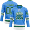 Custom Sky Blue Kelly Green-White Hockey Lace Neck Jersey