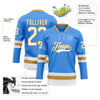 Custom Sky Blue White-Old Gold Hockey Lace Neck Jersey