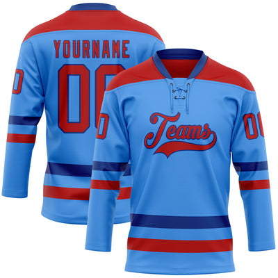 Custom Sky Blue Red-Royal Hockey Lace Neck Jersey