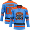 Custom Sky Blue Orange-Black Hockey Lace Neck Jersey