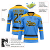 Custom Sky Blue Black-Gold Hockey Lace Neck Jersey